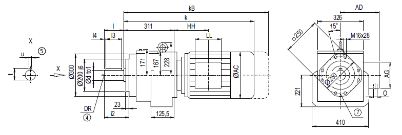 Монтажное исполнение на фланце DZ/ZZ108 (тип С)