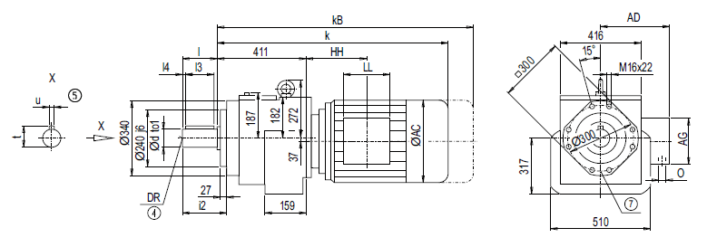 Монтажное исполнение на фланце DZ/ZZ148 (тип С)