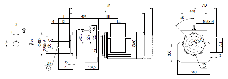 Монтажное исполнение на фланце DZ/ZZ168 (тип С)