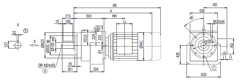 Монтажное исполнение на фланце DZ/ZZ188 (тип С)
