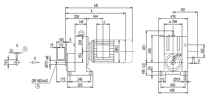 Монтажное исполнение на лапах E148